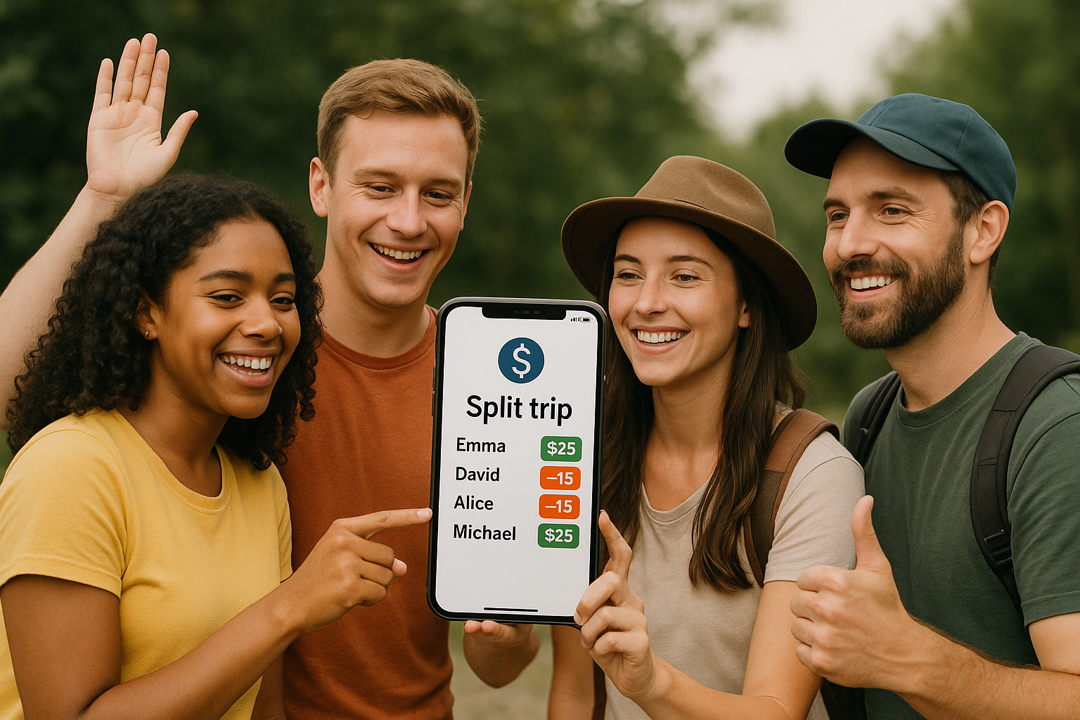 A group of friends on vacation, smiling and having fun.